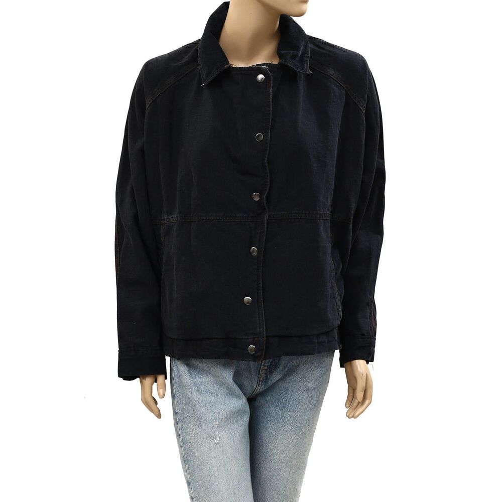 Free People We The Free Denim Jacket Top Buttondown Cotton Black XS 287750